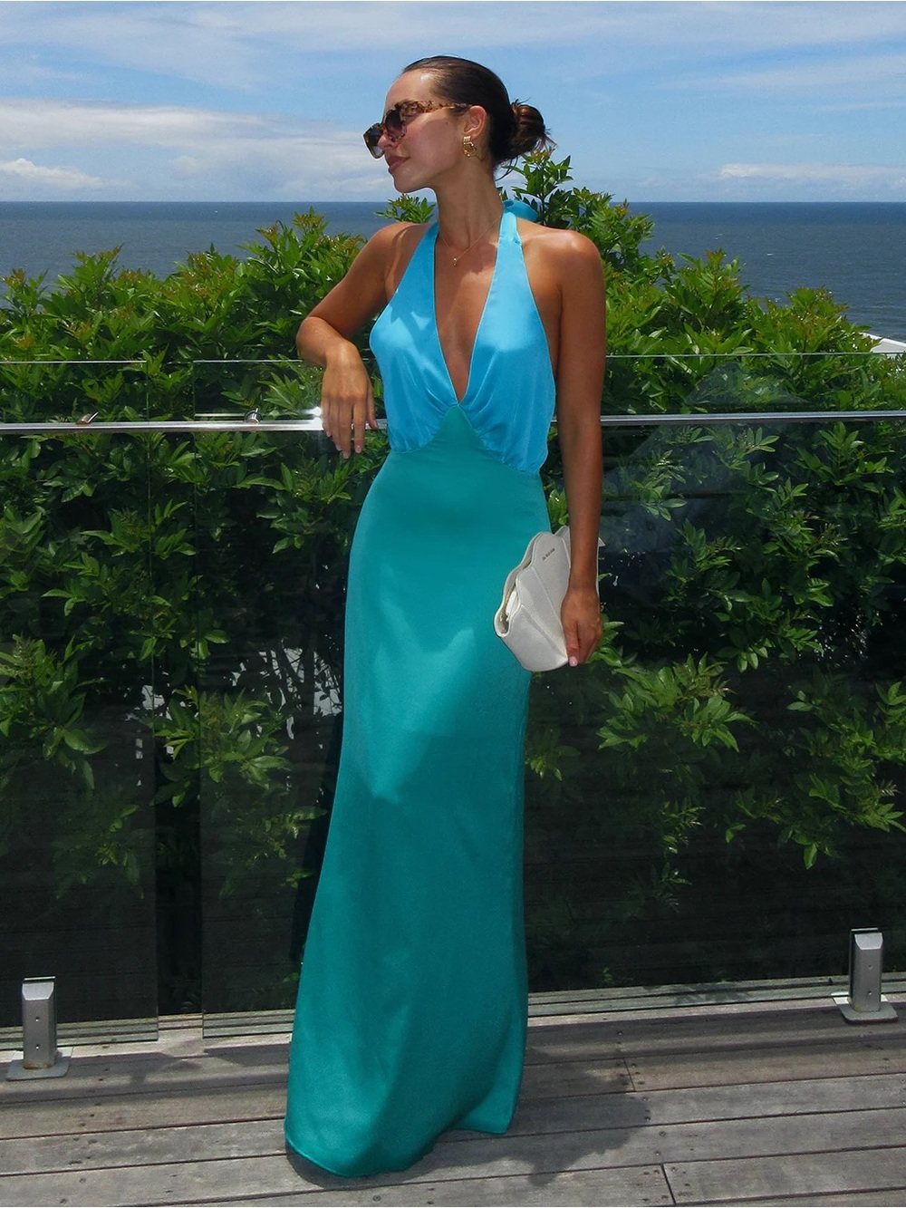 The Wolf Gang Halter Slip Dress Oahu Blue Green Size XS